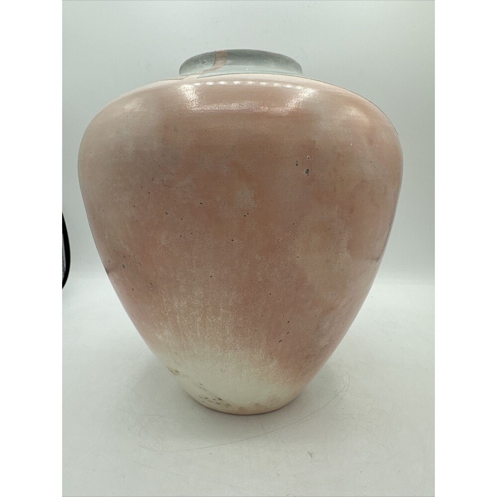 Vintage Bettye Barclay Vase Pot Pottery Large Pink White Blue 8” Handmade Signed - Picture 5 of 15
